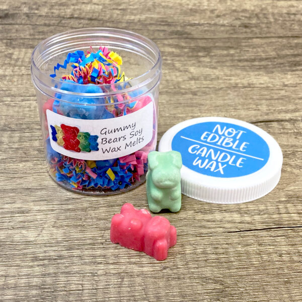 Rainbow colored bear shaped wax melts that have a gummy bear fragrance.